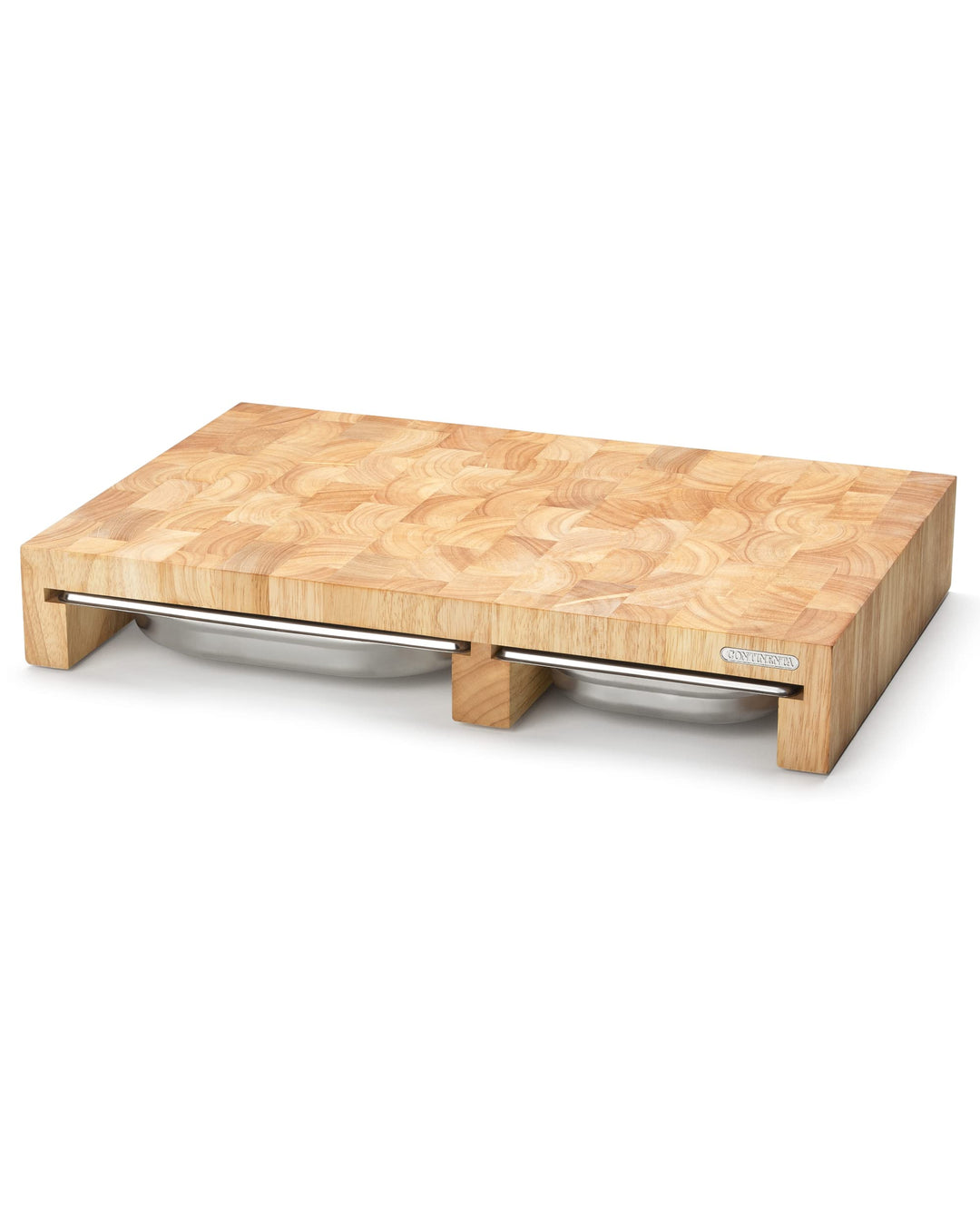 CONTINENTA Schneidebrett Mit 3 Auffangschalen | Holzbrett Mit Hitzebeständigem Edelstahl-Tablett | A