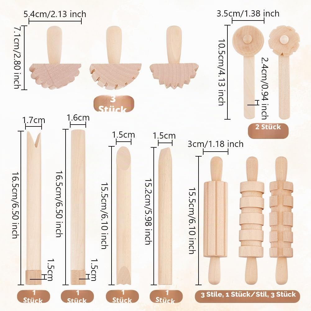 OLYCRAFT 12 Stück Holz Knetwerkzeug Teig Plastilin Werkzeuge Ton- Und Teig Werkzeuge Tonzubehör Inkl