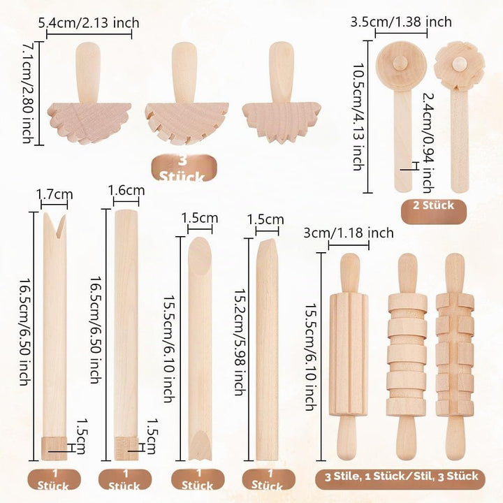 OLYCRAFT 12 Stück Holz Knetwerkzeug Teig Plastilin Werkzeuge Ton- Und Teig Werkzeuge Tonzubehör Inkl