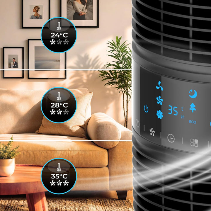 Turmventilator FLOW 360 Dual Air 360° 3 Stufen Timer 8h 96,8 cm Oszillierend 90° 45W Tower Fan Venti