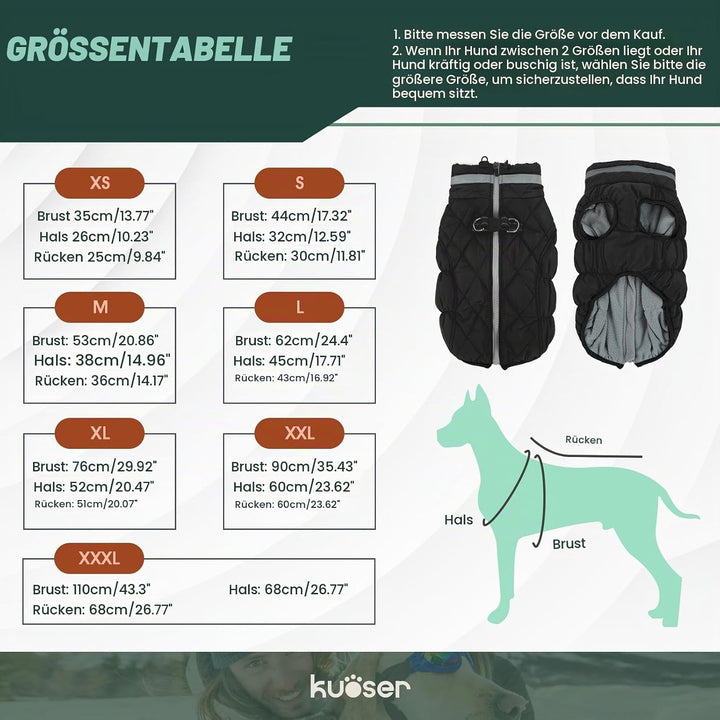 Kuoser Winter Hundejacke für mittelgrosse Hunde, Wasserdichter &amp; Winddichter Hundemantel mit Fleecef