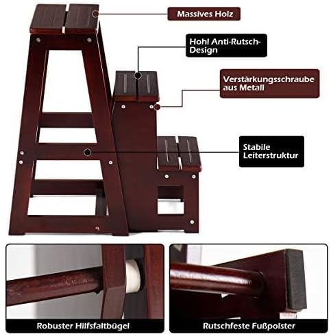 FANTASK Tritthocker 3 Stufen, Leiterstuhl Trittstuhl klappbar, Hockerleiter bis 150 kg, 66 cm hoch 3