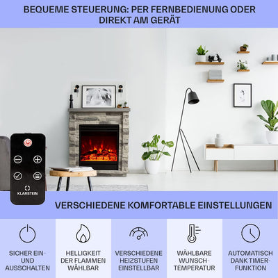 Klarstein Elektrokamin, Elektro Heizungen für Wohnzimmer & Innenräume, Elektrischer Kamin mit LED, K