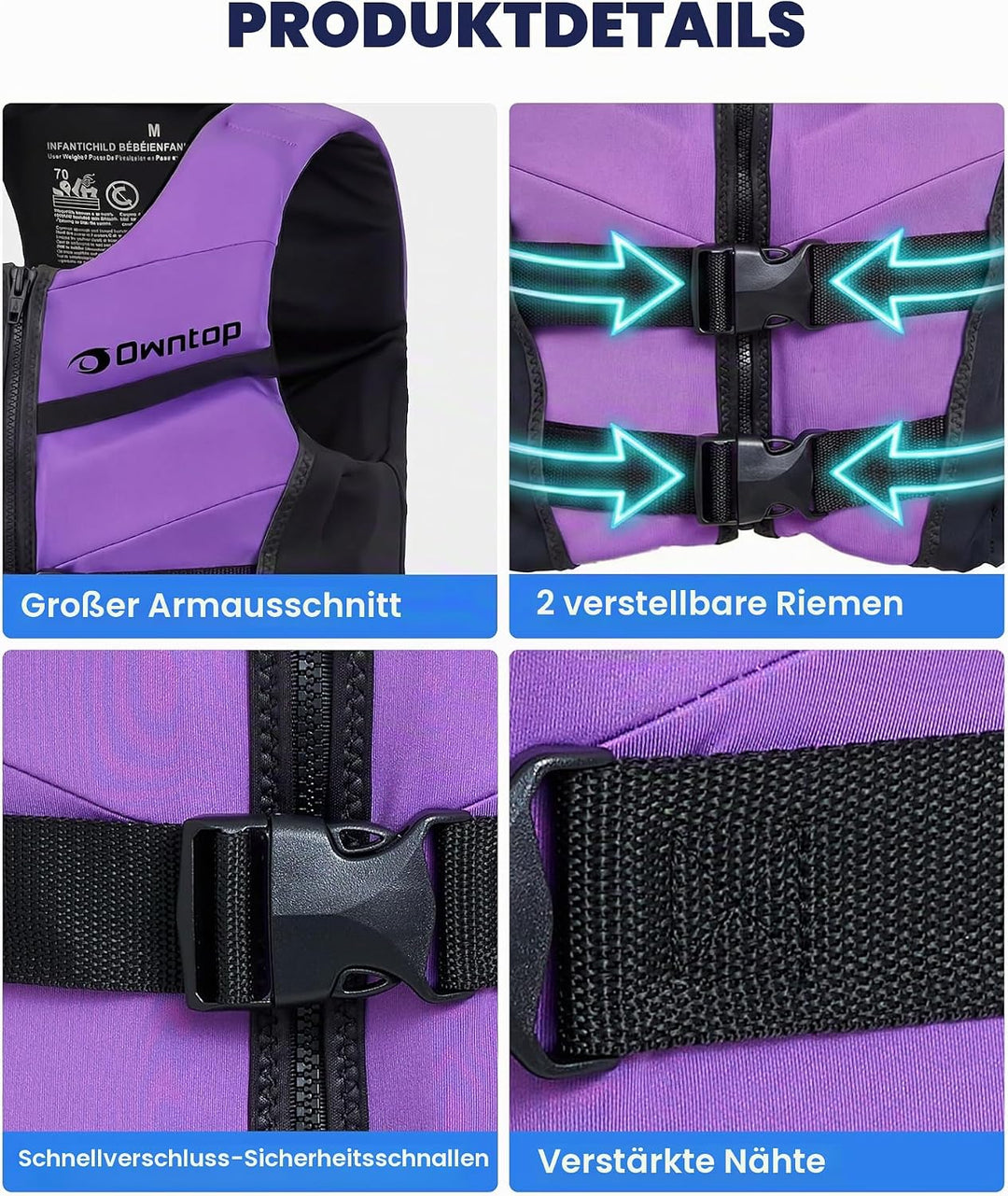 Owntop Schwimmhilfe für Jugend Kinder, verstellbare Auftriebsweste Unisex, Schwimmweste mit Sicherhe