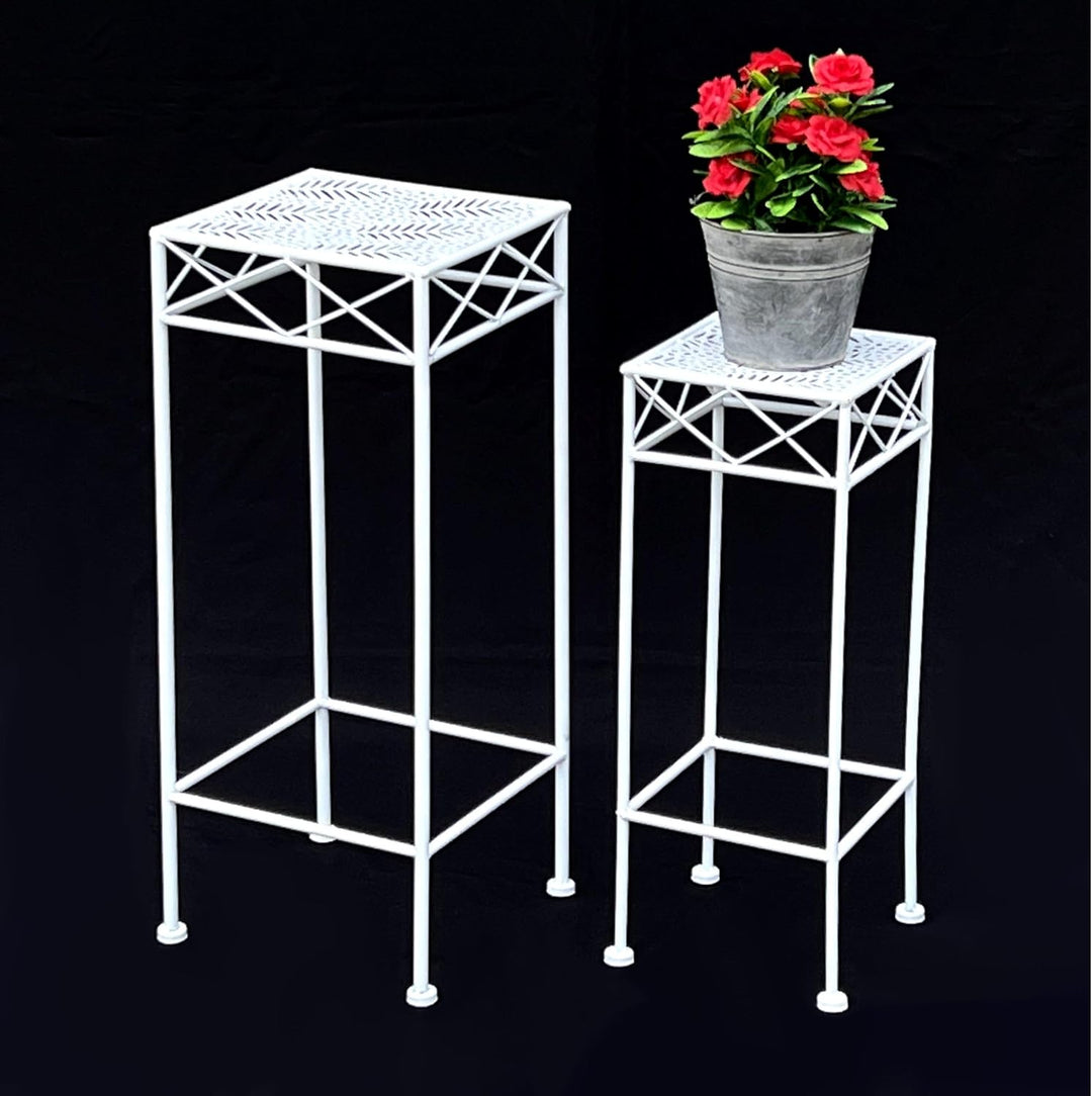 DanDiBo Blumenhocker Weiss Metall Eckig Blumenständer 96314 2er Set Beistelltisch Blumensäule Modern