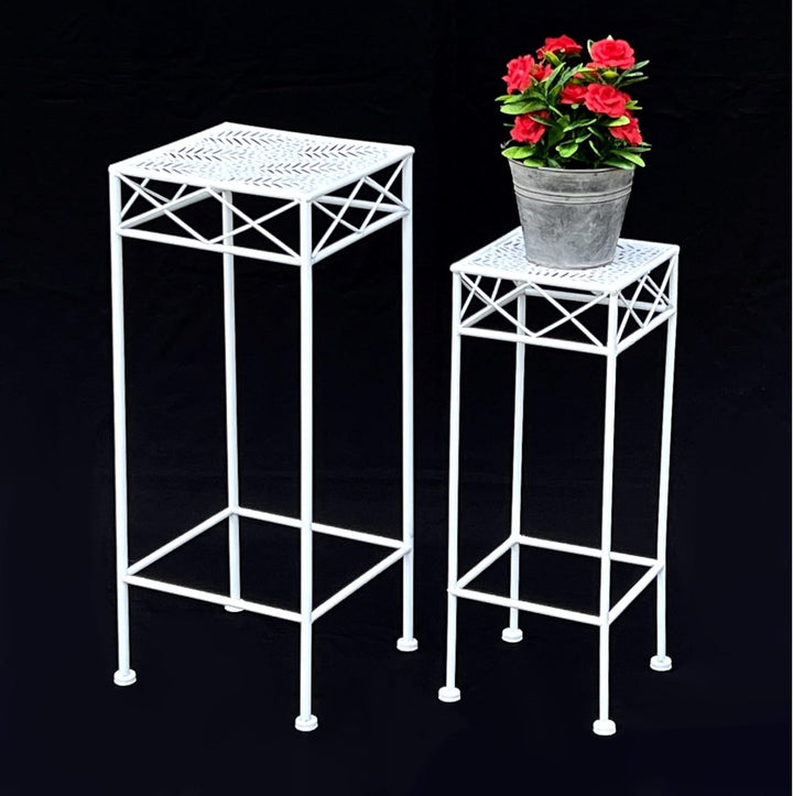 DanDiBo Blumenhocker Weiss Metall Eckig Blumenständer 96314 2er Set Beistelltisch Blumensäule Modern