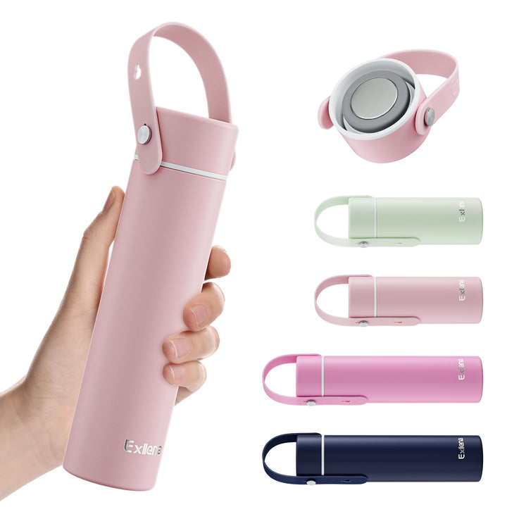 Exllena Trinkflasche Klein 300ml mit Verstellbarer Silikon-Griff – Mini Thermosflasche mit Edelstahl