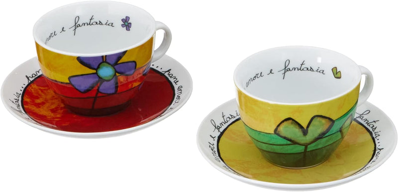 Egan PAF12/1V Cappuccino Tassen-Set, Porzellan, grün/rot, 2 Stück (er Pack), 2