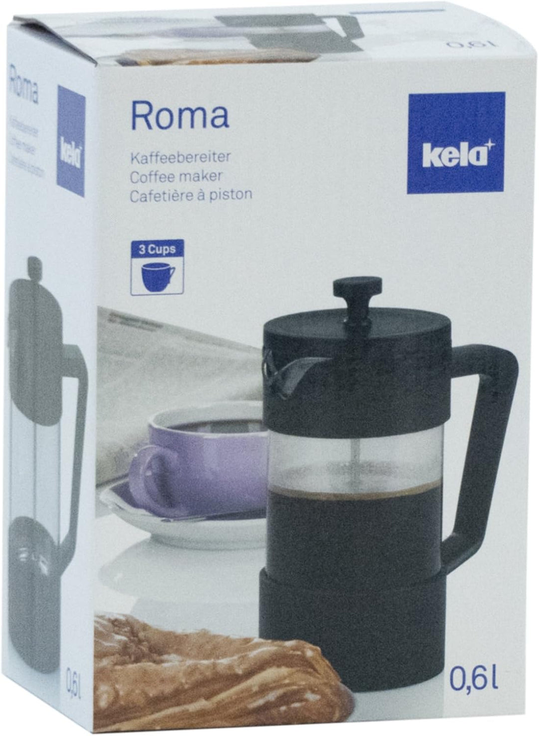 Kela Kaffeebereiter, Roma, Kunststoff, 600 ml, Hitzebeständig, Schwarz/Transparent 0,6 L, 0,6 L