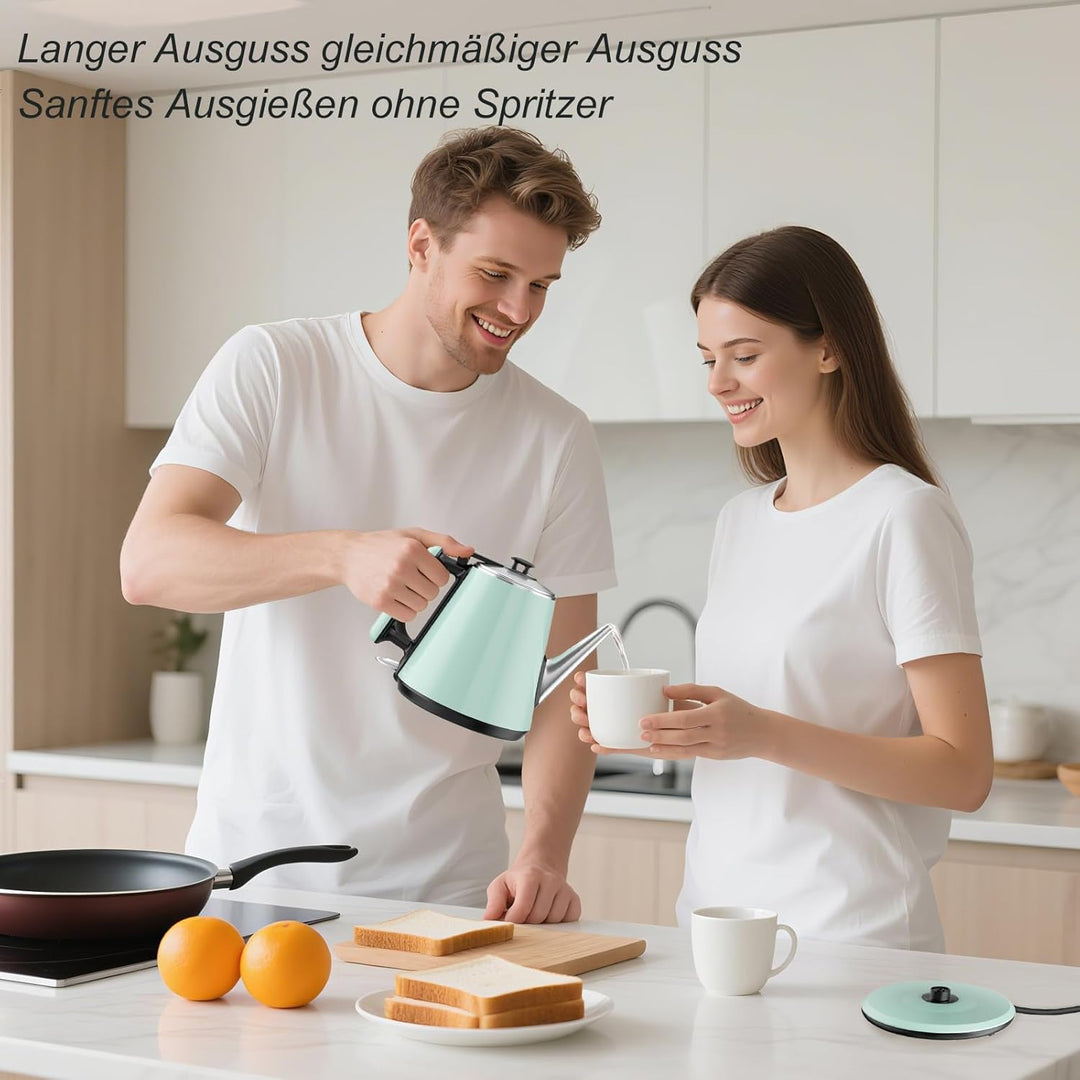 0,9L Wasserkocher - 304 Edelstahl, 1360W Schnellkochfunktion in 4-6 Minuten, Klassisches Kompaktes D
