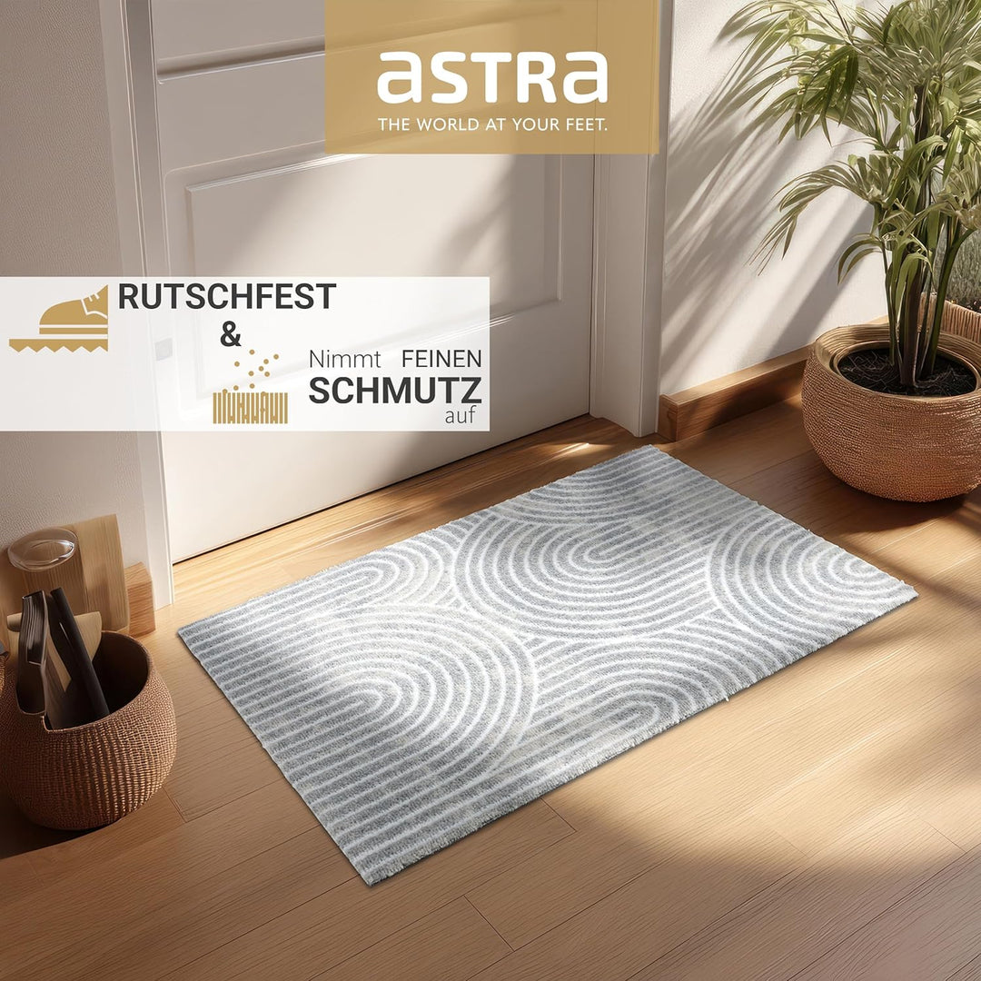 Astra rutschfeste Sauberlaufmatte innen - Kringel hellgrau 66 x 110 cm - Wohnraum Fussmatte Design -