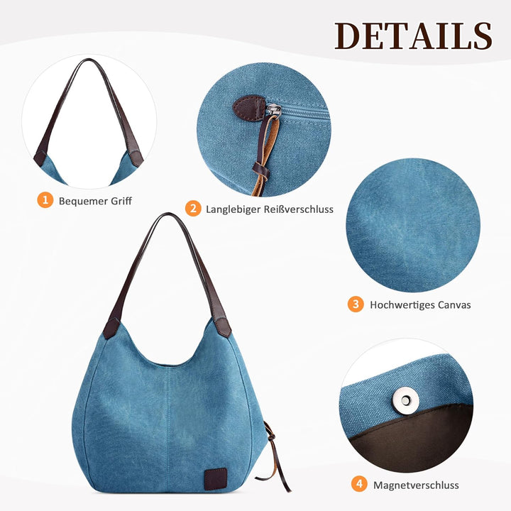 DIRRONA Mode Damen Canvas Handtasche Damen Canvas Schultertasche Canvas Tragetasche Leicht Sanft Han