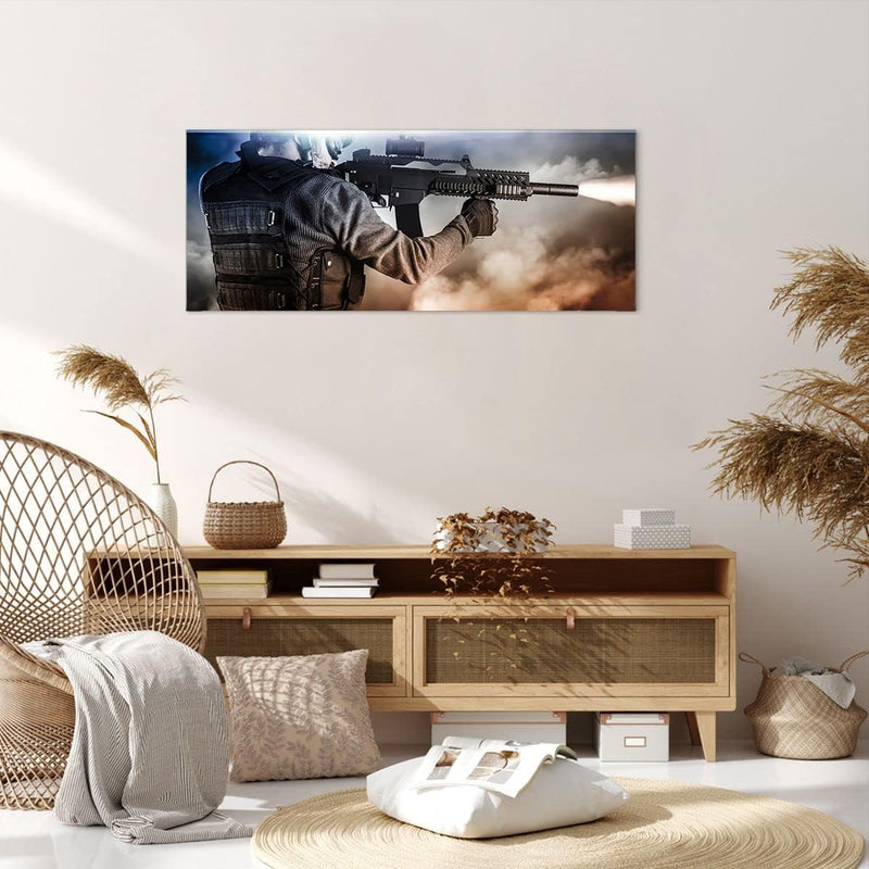 Wandbilder Dekoration Wohnzimmer Armee Soldat Shooter kugelsichere Weste Bilder auf Leinwand 120x50c