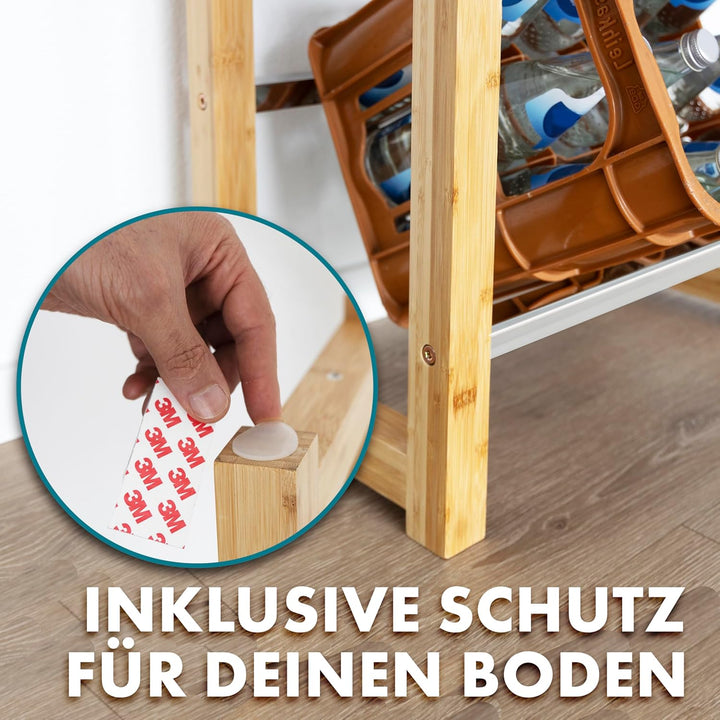 Floordirekt Getränkekistenregal für 3-6 Kisten aus Bambus &amp; Stahl, stabiles und robustes Weinregal,