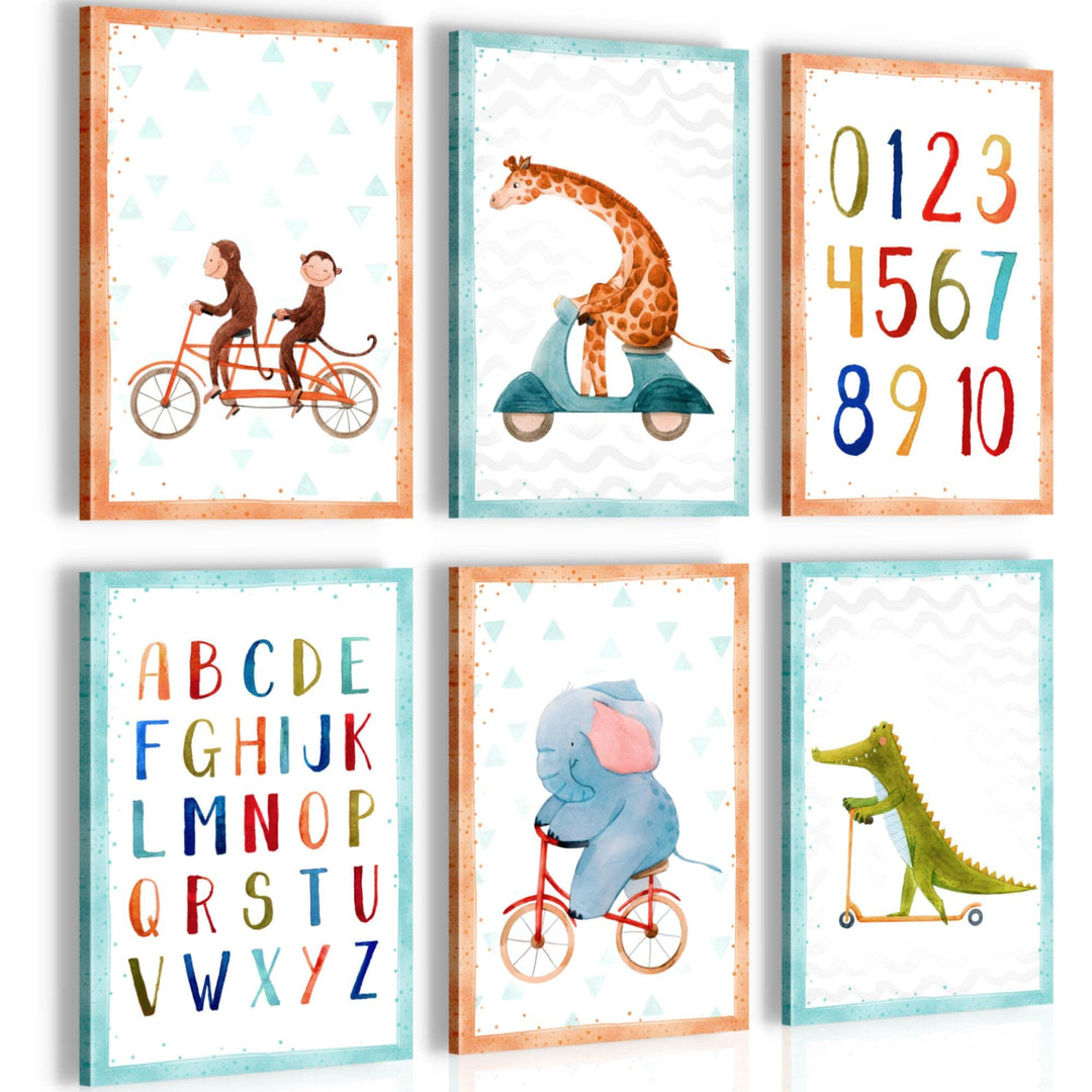 Novart Wandbilder Set - KOMPLETT AUFHÄNGFERTIG - Made in Germany - Moderne Bilder Tiere ABC Kinderzi