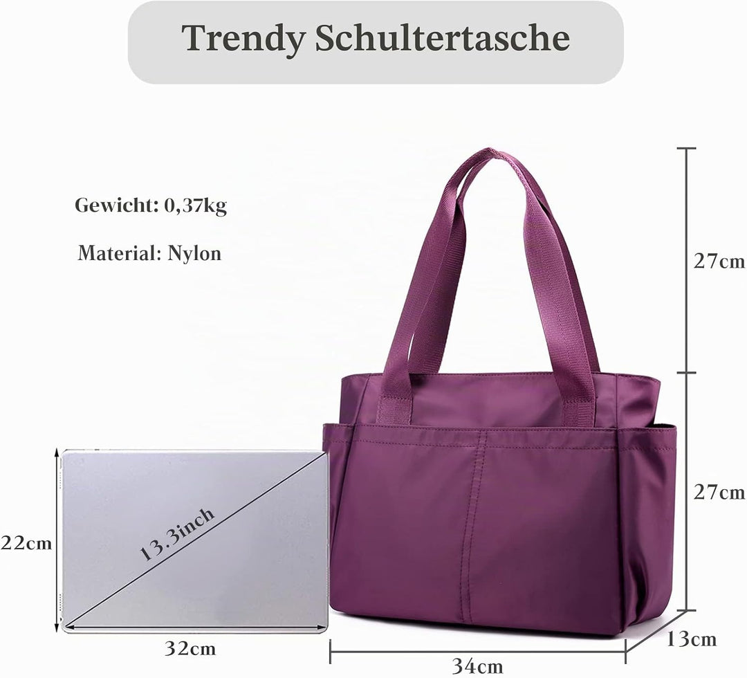 PORRASSO Schultertasche Nylon Handtasche Damen Hobotasche Tote Shopper Henkeltasche für Schule Reise