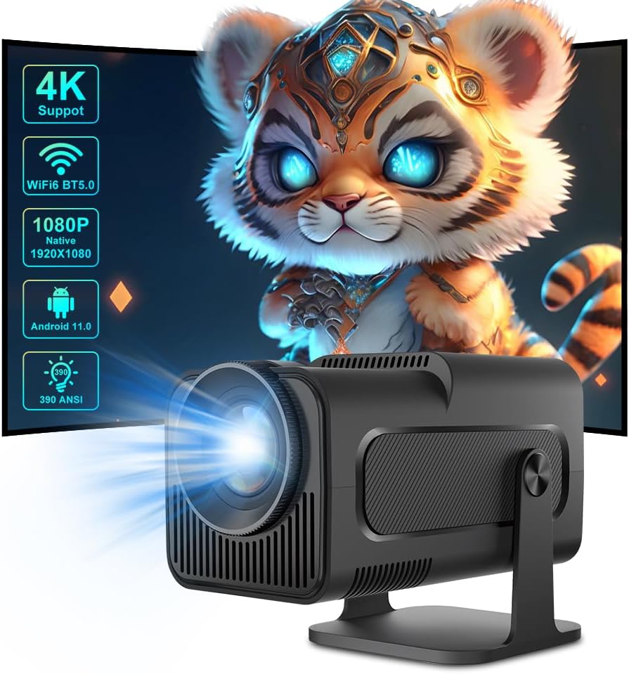 HY320 Mini Beamer Android 11，1080P Projector WIFI6 BT5.0 Heimkino Beamer, 12000Lumen FHD 4K Unterstü
