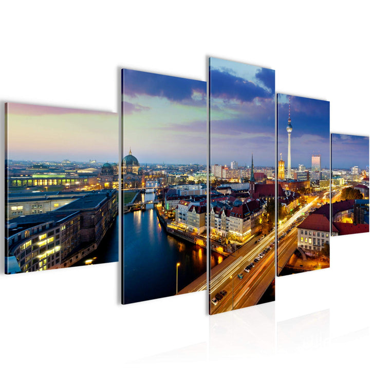 Runa Art Wandbilder Berlin 5 Teilig Bild auf Vlies Leinwand Deko Büro Wohnzimmer Stadt Blau 605152a