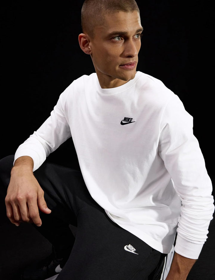 Nike Herren M NSW CLUB TEE - LS Langarm T-shirt XS Weiss / Schwarz, XS Weiss / Schwarz