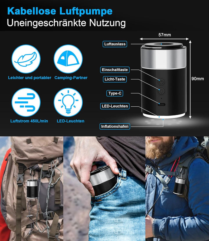 Elektrische Luftpumpe mit 4000mAh Wiederaufladbare Akku Luftpumpe für Luftmatratze & Pool - Mini Luf