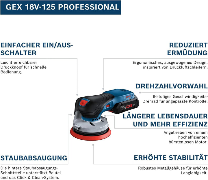 Bosch Akku-Exzenterschleifer GEX 18V-125 GEX 18V-125 (im Karton) ohne Zubehör, GEX 18V-125 (im Karto