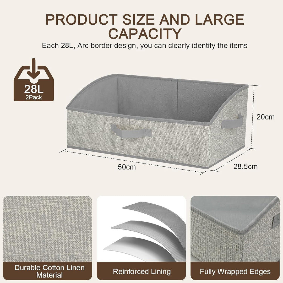 Cozary Aufbewahrungsbox mit Griffen 28L,2 Stück Faltbare Aufbewahrungskorb stoff 50x28.5x20cm,Grosse
