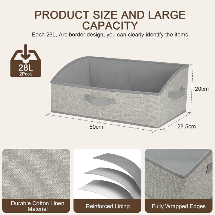 Cozary Aufbewahrungsbox mit Griffen 28L,2 Stück Faltbare Aufbewahrungskorb stoff 50x28.5x20cm,Grosse