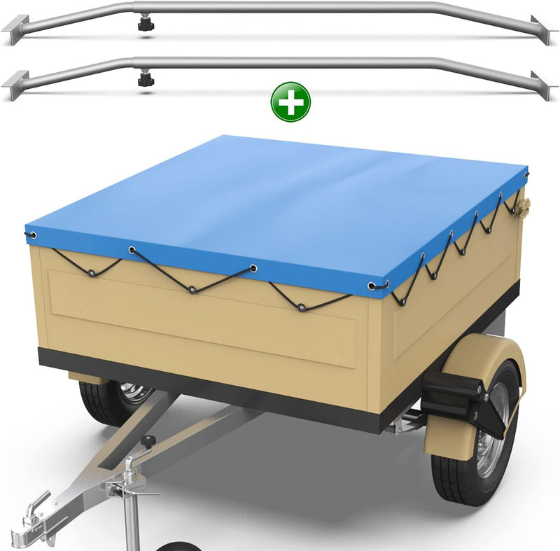 Tarpofix® Anhängerplane Flachplane 140 x 105 x 7,5 cm + 2x Planenbügel (verstellbar 100-145 cm) - ra
