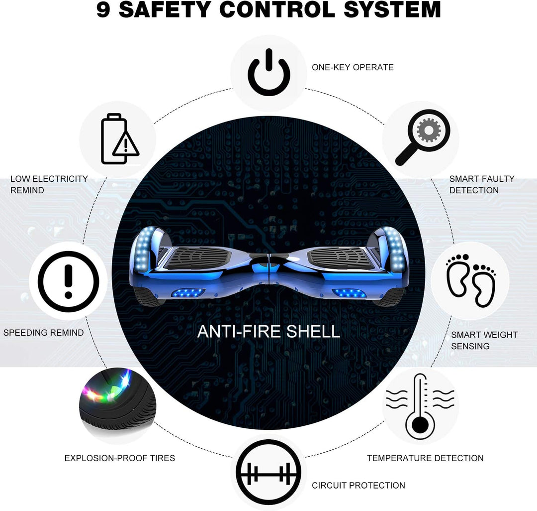 GeekMe Hoverboards 6.5”Zweimotoren 2-Rad-Hoverboards Hoverboards mit LED-Leuchten Bluetooth, Blue