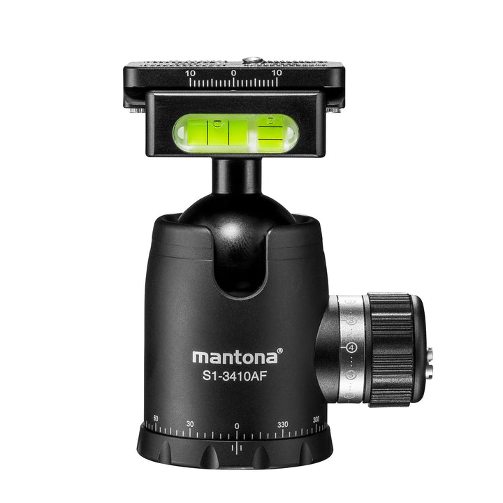 mantona Fortress Kugelkopf mit 34 mm Kugel I 360° Panorama-Funktion &amp; 3 Wasserwaagen I mit Arca Swis