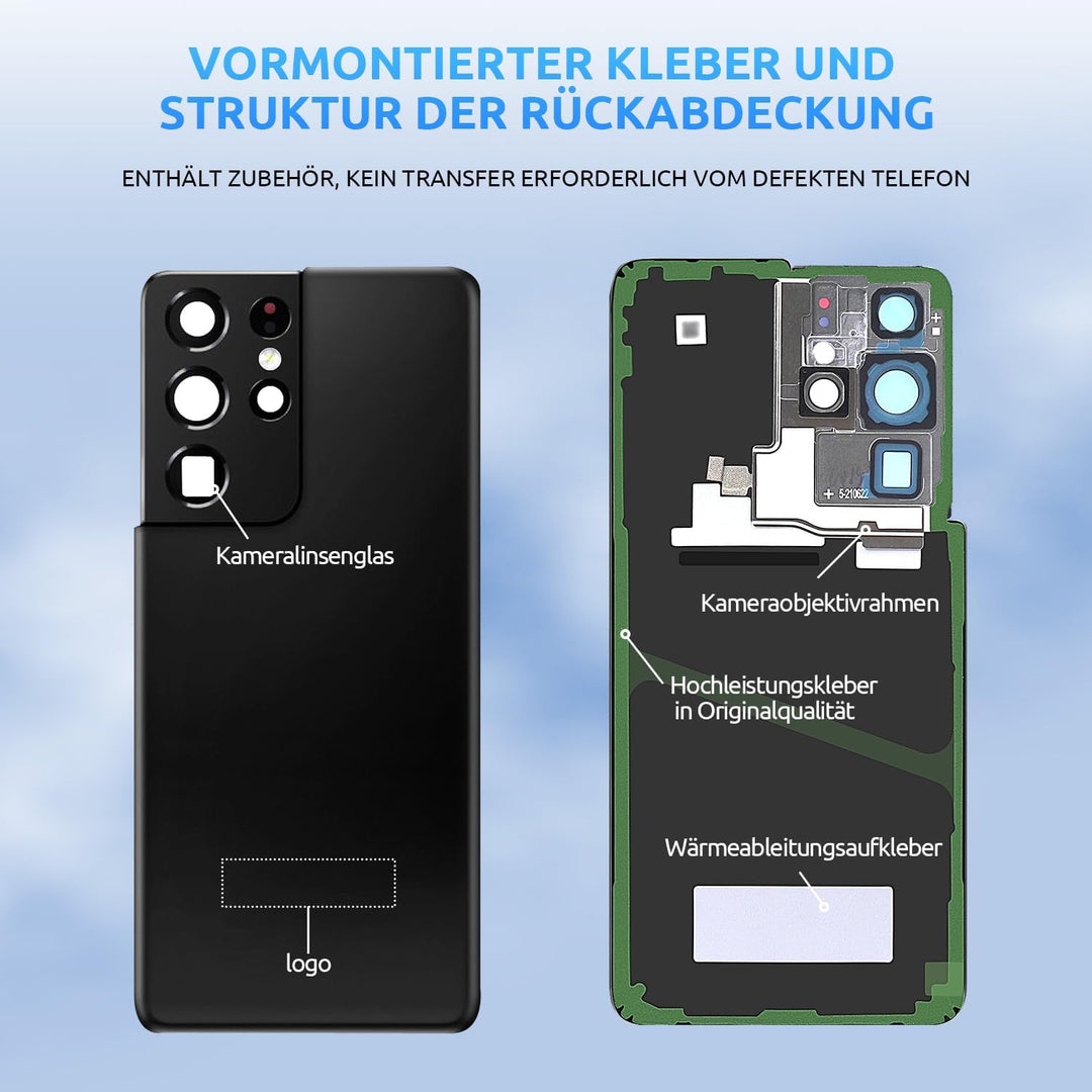 Eonpam Akkudeckel für Samsung Galaxy S21 Ultra 5G G998 Rückseite Glas Original Backcover Back Glas E