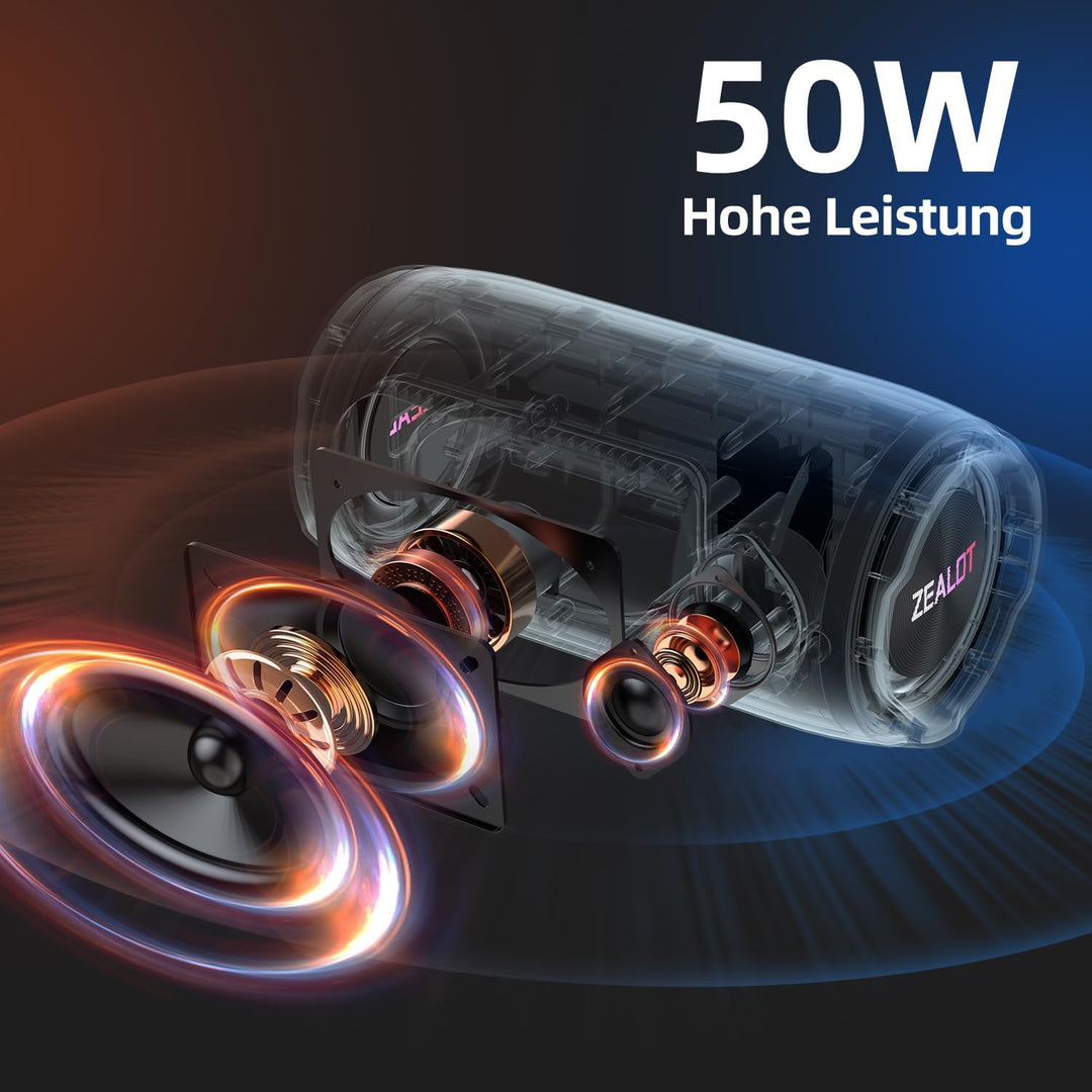 ZEALOT Bluetooth Lautsprecher 60W(70W Peak) mit Licht,Tragbarer Musikbox mit USB/Micro SD-Karte/AUX,