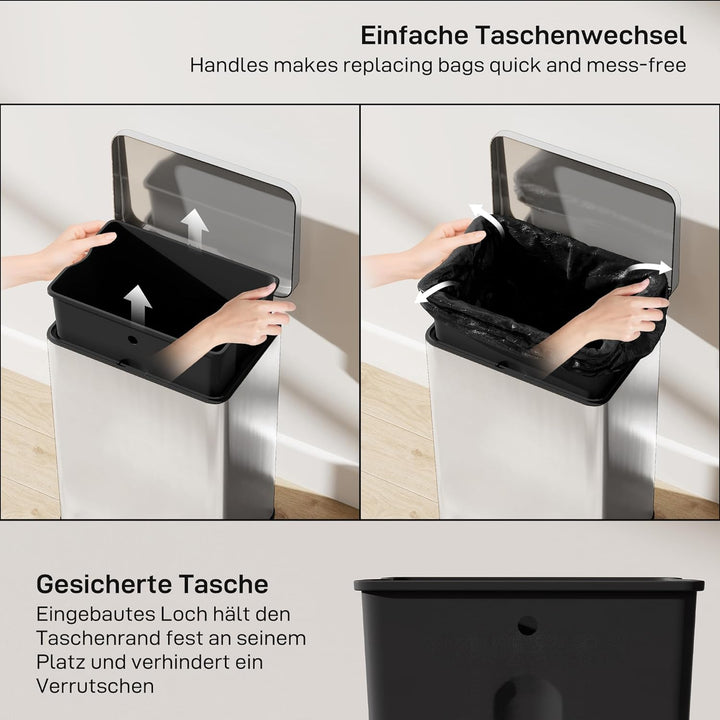 HOMCOM Mülleimer 20 L Treteimer mit Softclose-Deckel, Pedal, Abfalleimer mit abnehmbar Inneneimer, A