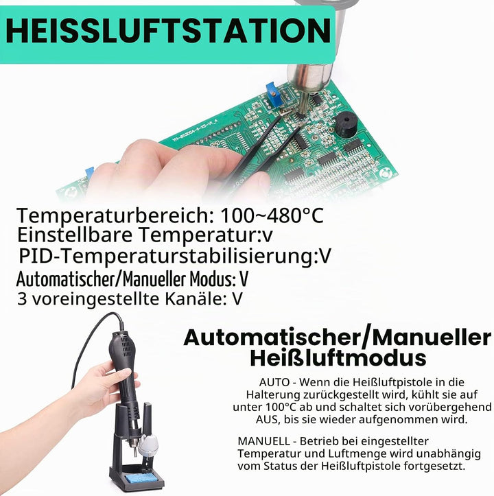 YIHUA 853D 5A-II Lötstation Heissluft Variable DC-Stromversorgung 3-IN-1 0-30.00V 0-5.0000A einstell