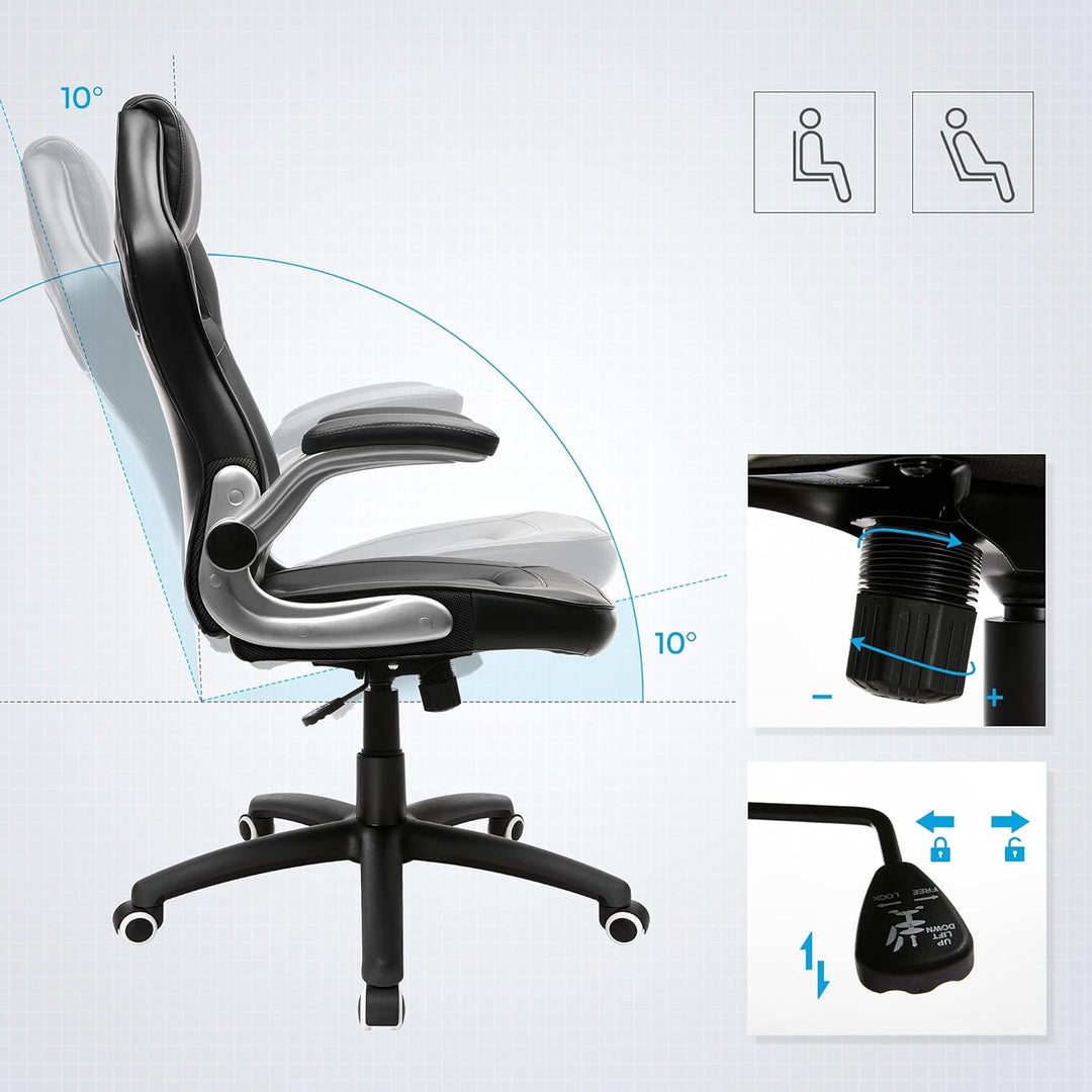SONGMICS Racing Stuhl Bürostuhl Gaming Stuhl Chefsessel Drehstuhl PU, schwarz, OBG62B, 70 x 65 x 115