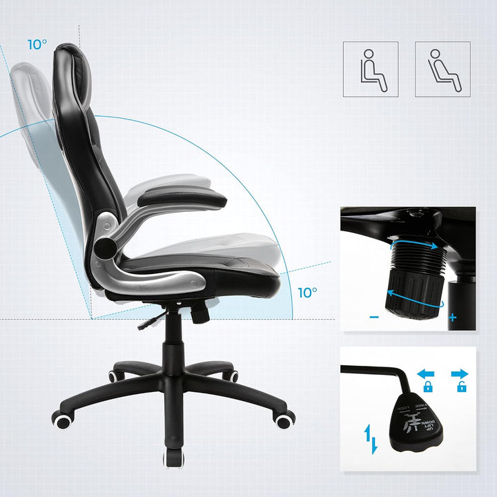 SONGMICS Racing Stuhl Bürostuhl Gaming Stuhl Chefsessel Drehstuhl PU, schwarz, OBG62B, 70 x 65 x 115