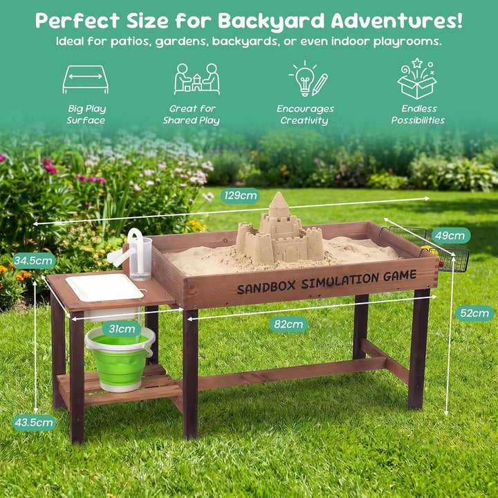 WOODENFUN Matschküche für Kinder Outdoor Sandkasten mit Dekoration Holz Zubehör, Spülen, Eimer, Sand