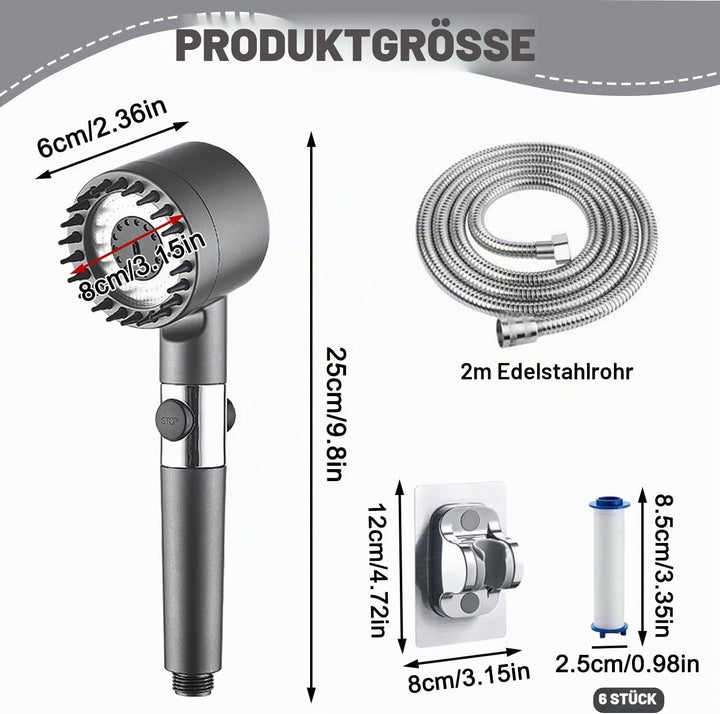 Duschkopf mit Filter, Hochdruck Handbrause mit 2 M Schlauch, 3+1 Strahlarten, Duschkopf Wassersparen