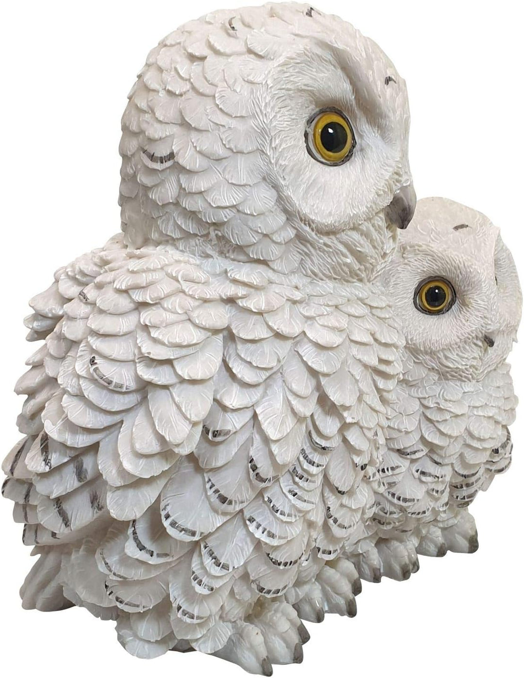 Fachhandel Plus 2 weisse Schnee-Eulen Dekofigur Vogel Eule mit Kind Tierfigur Greifvogel Garten