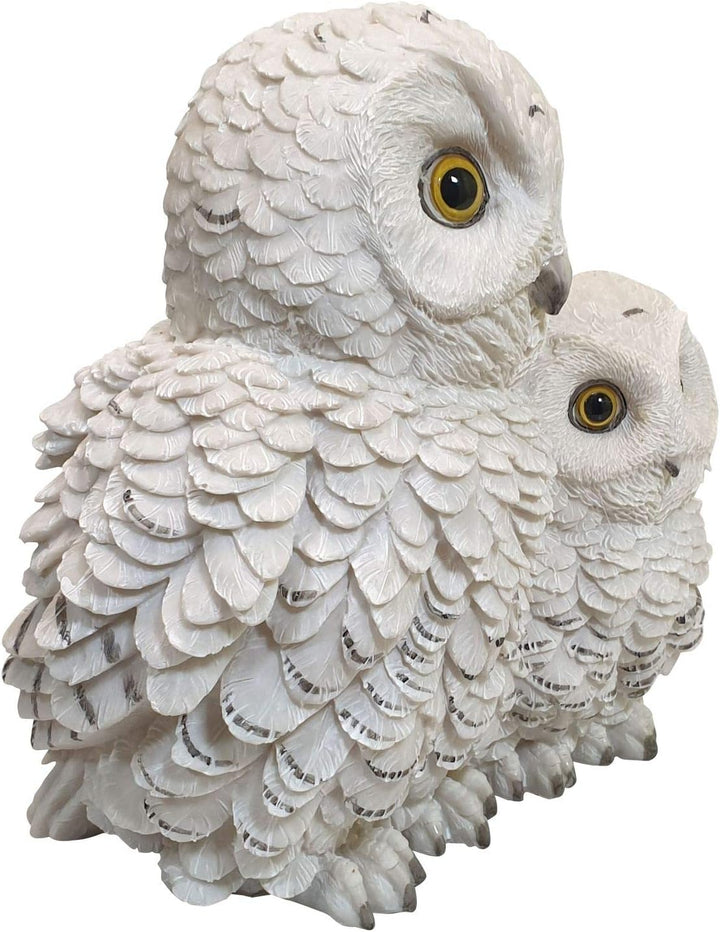 Fachhandel Plus 2 weisse Schnee-Eulen Dekofigur Vogel Eule mit Kind Tierfigur Greifvogel Garten
