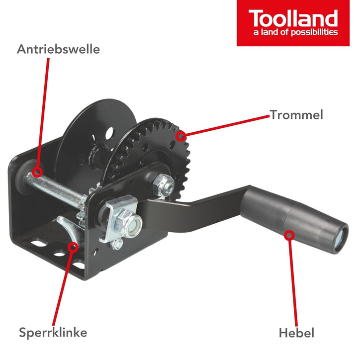 Toolland - Handseilwinde bis 250 kg (WHW250) Schwarz, Schwarz