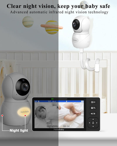HelloBaby Babyphone mit Kamera, 5,5 Zoll Geteilter 720P Bildschirm,ohne WLAN, 320° Schwenken-120° Ne