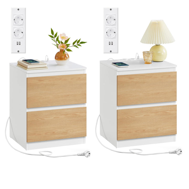 VASAGLE Kailyn Kollektion - Nachttisch mit Steckdosenleiste, 2er Set, Beistelltisch 2 Schubladen, 2
