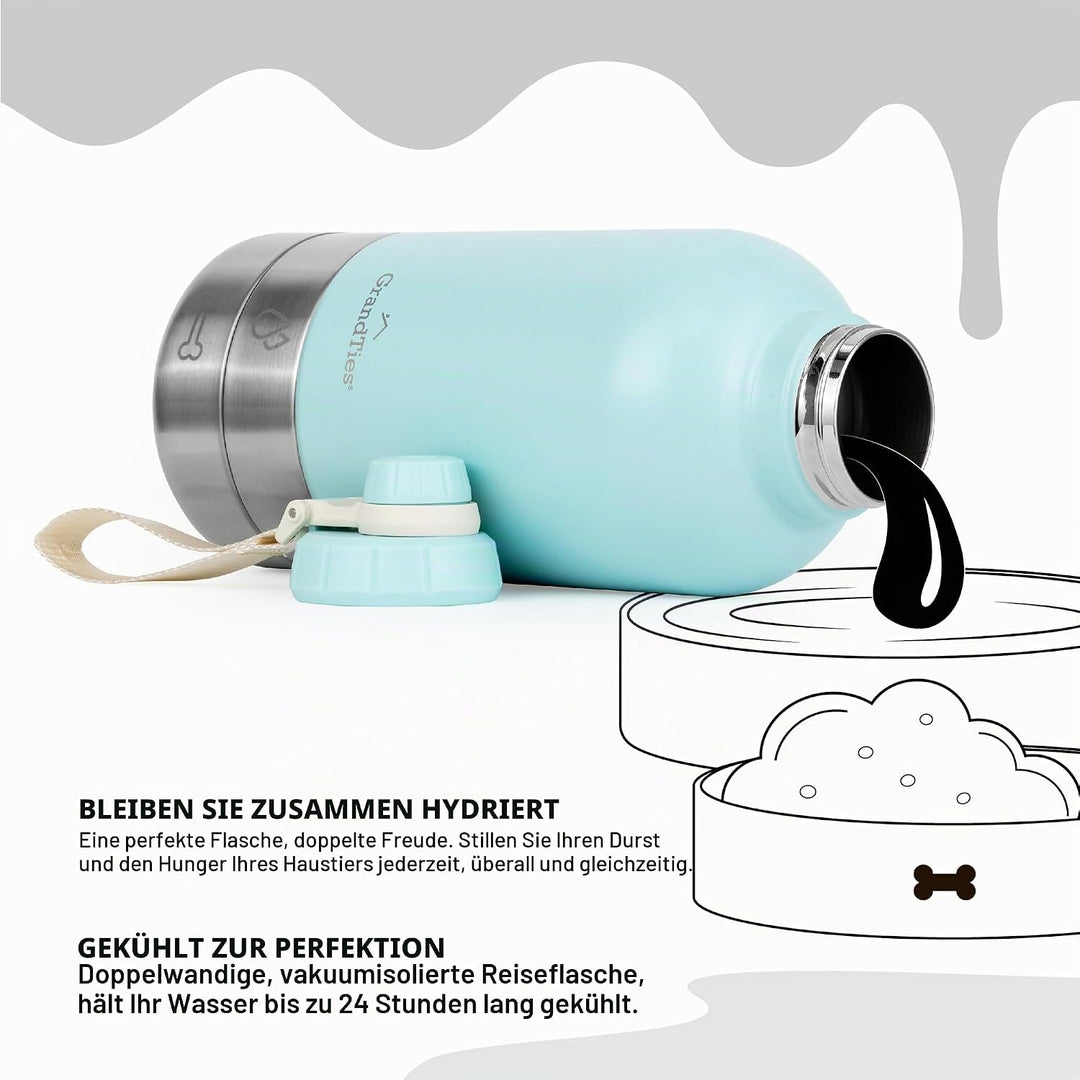 GrandTies Isolierte tragbare Hundewasserflasche mit 2 abnehmbaren Hundenapfspender, auslaufsicherer