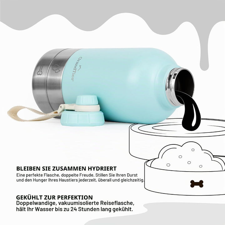 GrandTies Isolierte tragbare Hundewasserflasche mit 2 abnehmbaren Hundenapfspender, auslaufsicherer