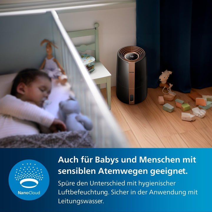 Philips Luftbefeuchter 3000 Serie HU3918/10 (bis zu 45m², hygienische NanoCloud-Technologie, leiser
