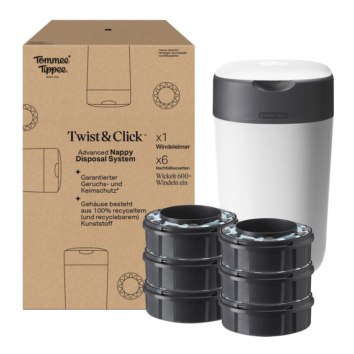 Tommee Tippee Twist and Click Advanced Windeleimer, umweltfreundliches System, inkl. 1x Nachfüllkass