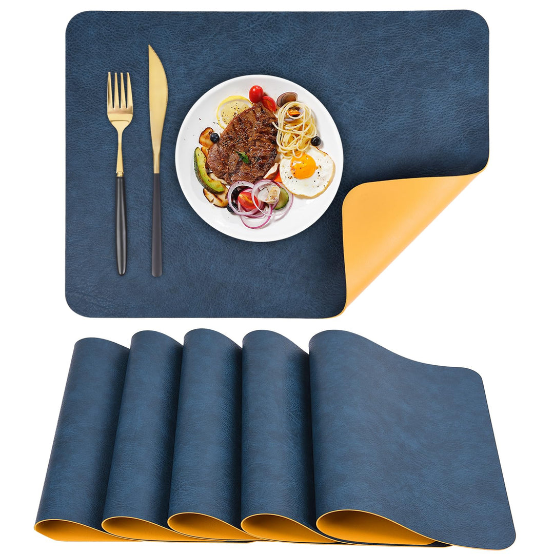 Platzsets 6er Set, Abwaschbar Tischsets rutschfest, Doppelseitigen Kunstleder Platzdeckchen, Hitzebe