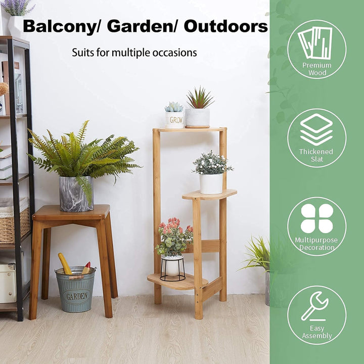 Medla Blumentreppe 3 Ebenen, Pflanzentreppe Bambus, Pflanzenregal Gartenregal Modern Aussehen für Ba