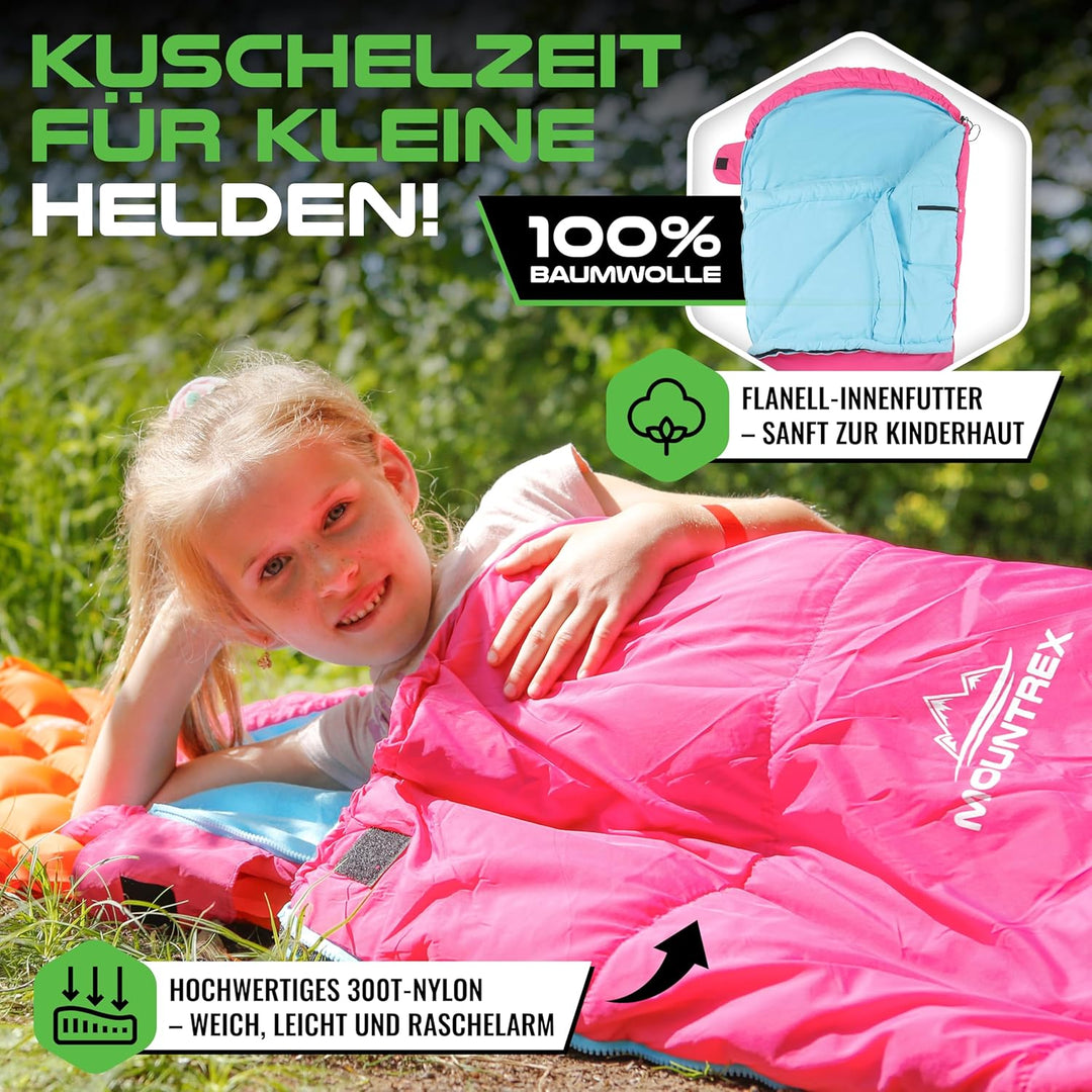 MOUNTREX® Kinderschlafsack - Tragbar wie ein Rucksack - Schlafsack für Kinder (175 x 70 x 45 cm) - O